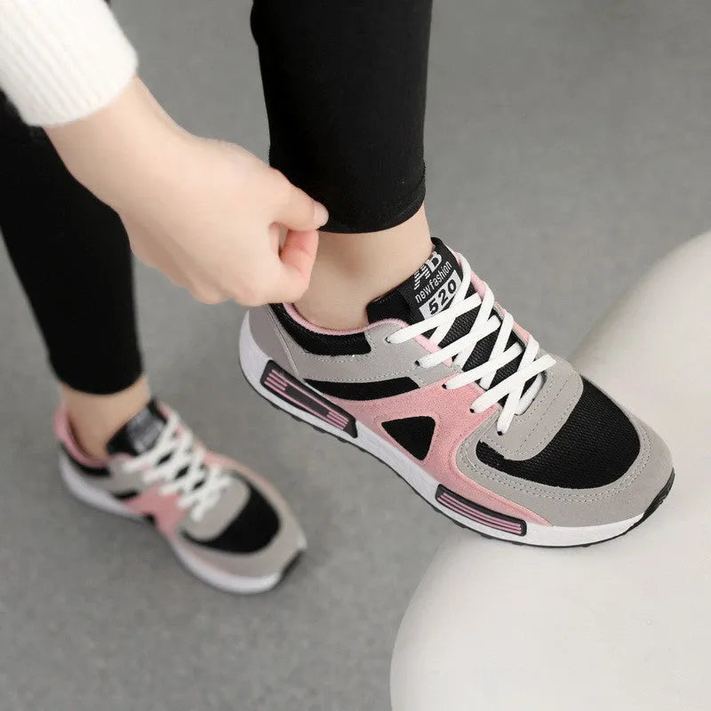 Women's breathable sneakers with low heel, cross straps, non-slip plastic sole, and colour matching pattern.