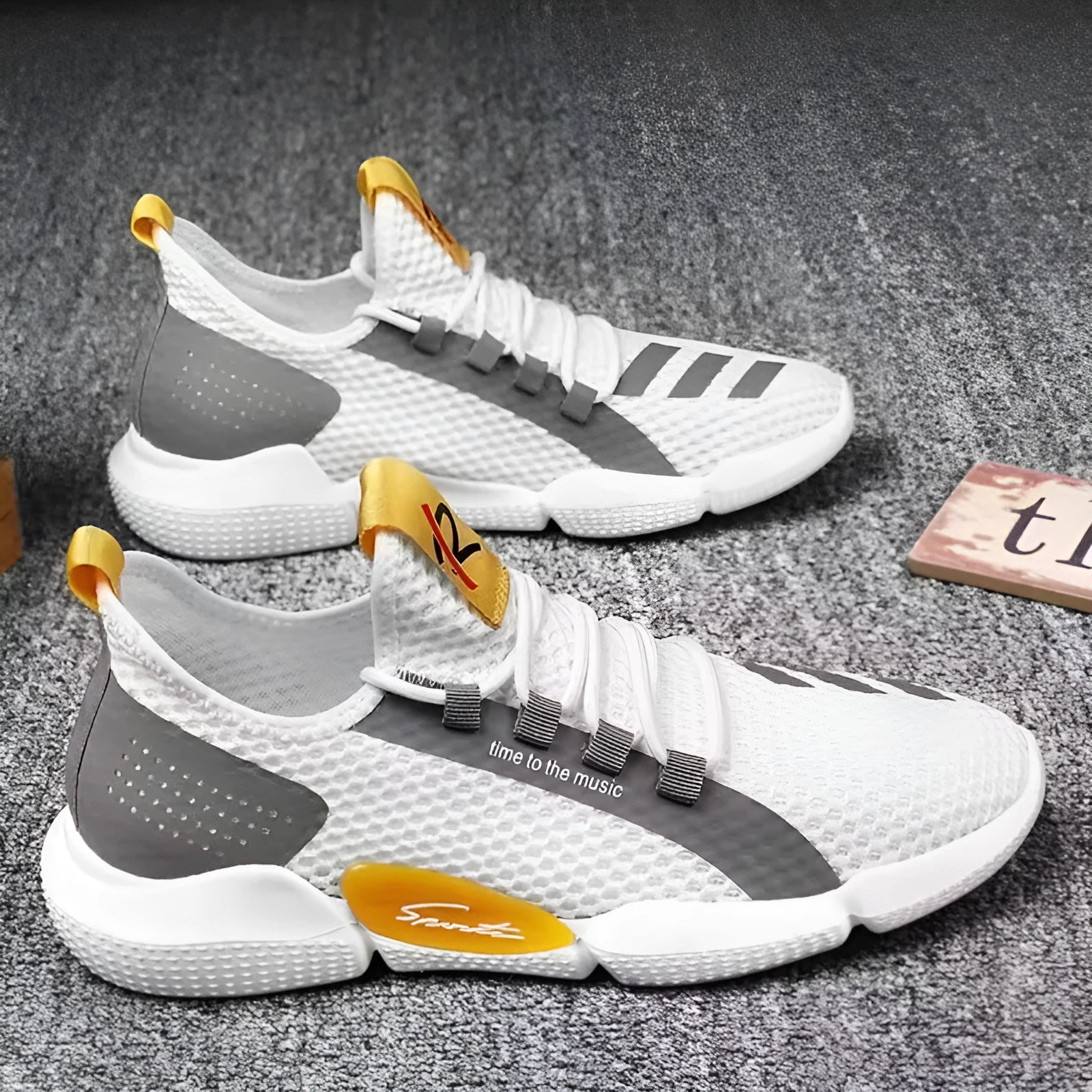 Breathable lace-up casual sports shoes low heel, plain Korean style, Black White Yellow