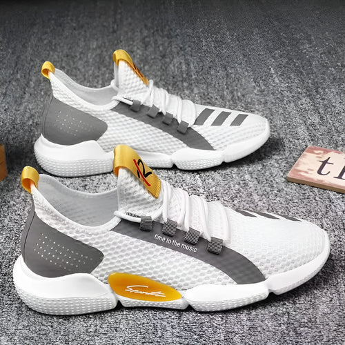 Breathable lace-up casual sports shoes low heel, plain Korean style, Black White Yellow