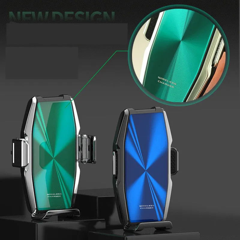S9 car wireless charger mobile phone holder with 1500mA charging current, blue or green colour options, and CE certification.