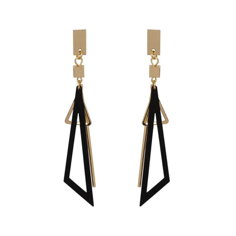 Triangle shaped alloy earrings for women in green colour option