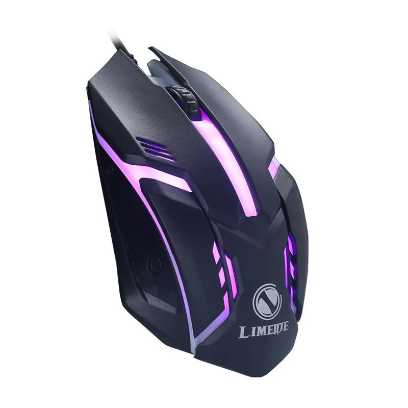 Black and white illuminated wired USB gaming mouse with colourful glow effect