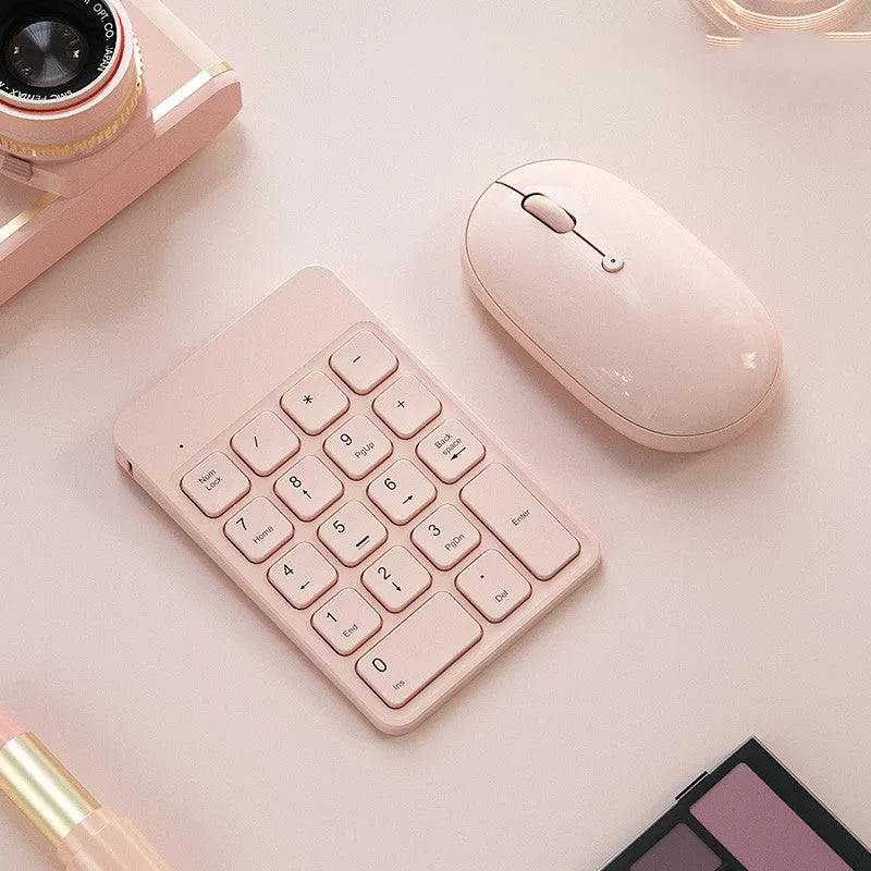 Wireless Bluetooth keyboard and mouse set for Apple devices in cherry blossom pink, white, and black