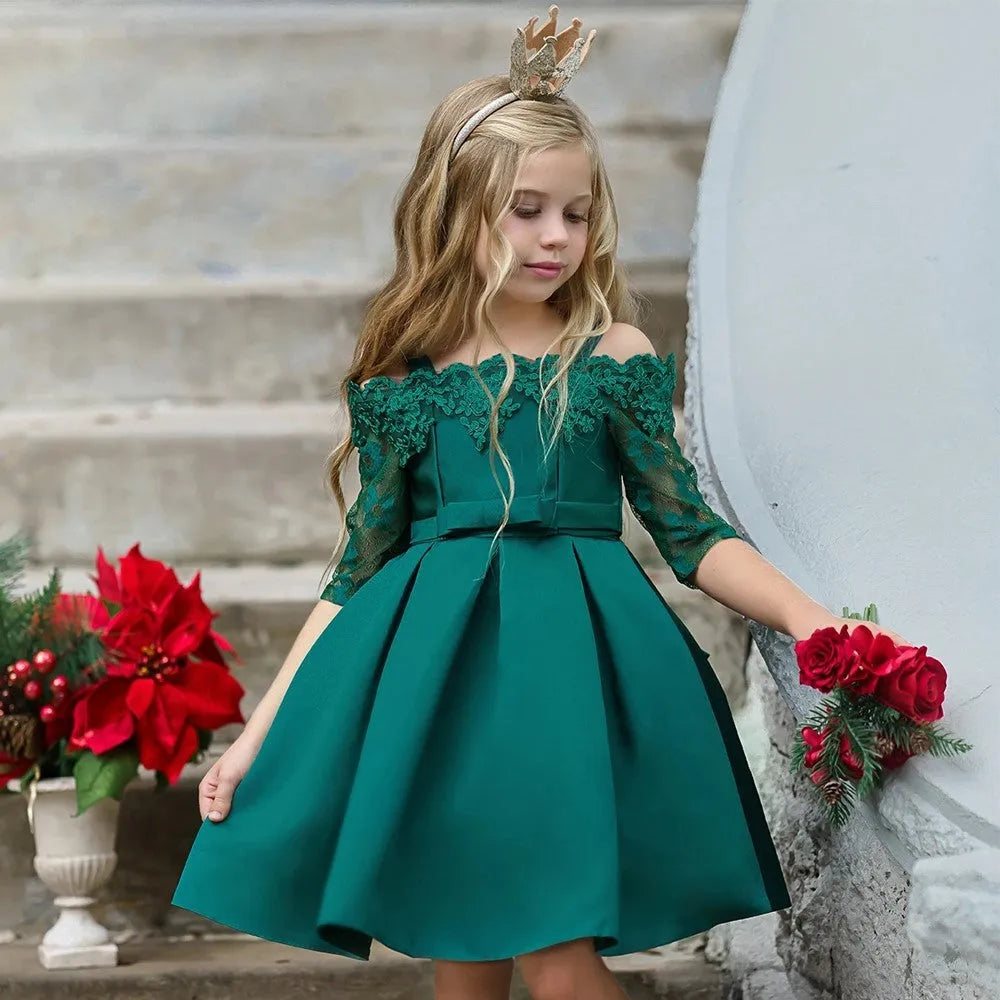 Girls lace dress in polyester fibre fabric available in multiple colours including dark red and pink