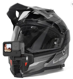 Black GoPro motorcycle helmet chin strap mount made of silicone and nylon with stainless steel hardware.