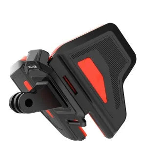 Black GoPro motorcycle helmet chin strap mount made of silicone and nylon with stainless steel hardware.