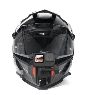 Black GoPro motorcycle helmet chin strap mount made of silicone and nylon with stainless steel hardware.