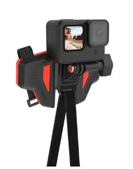Black GoPro motorcycle helmet chin strap mount made of silicone and nylon with stainless steel hardware.