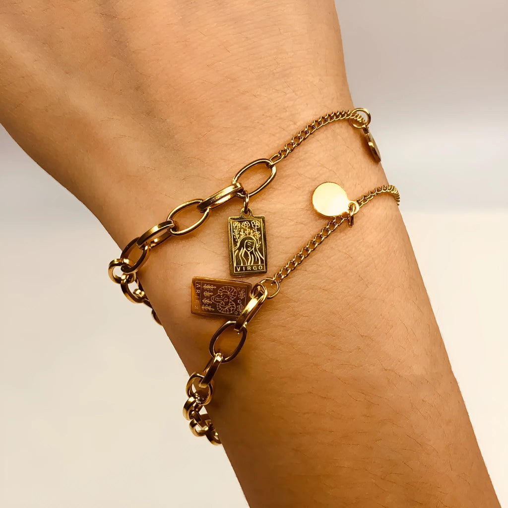 Gold titanium steel zodiac bracelet with vacuum plating finish, unisex twelve constellation design