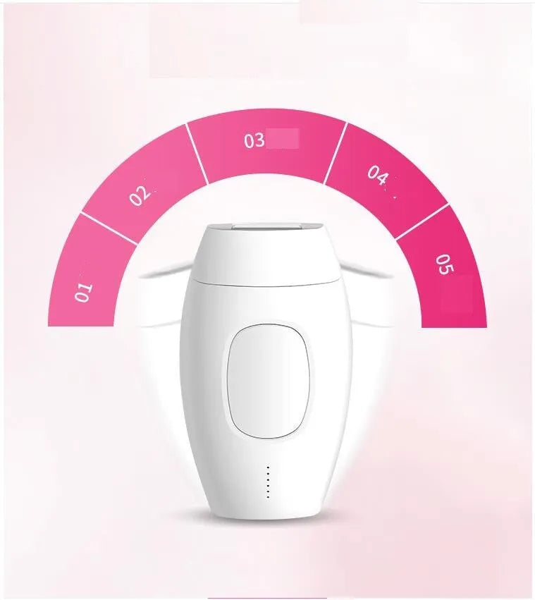 Black laser hair removal device with UK plug and control buttons, suitable for home use on face and body