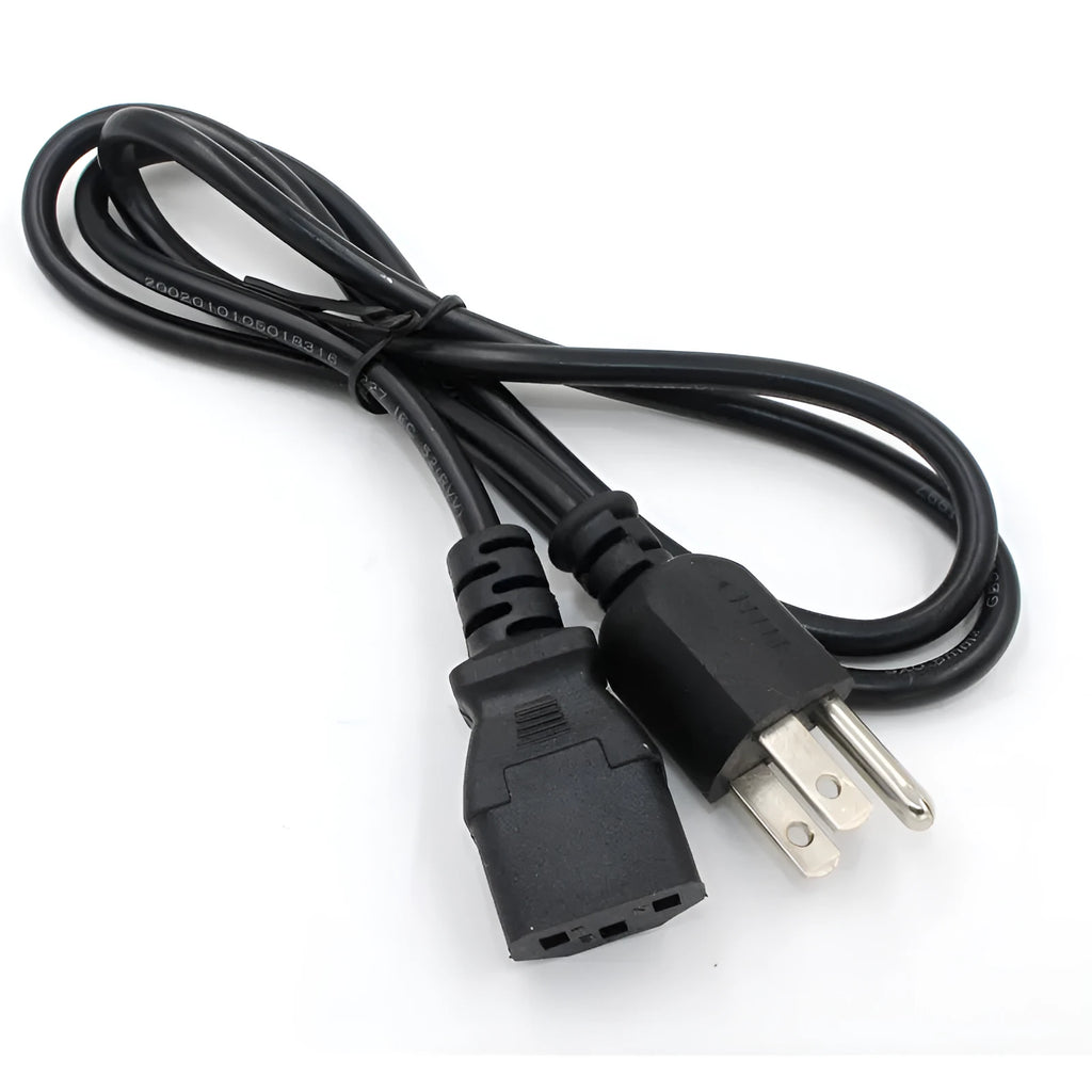 Black American standard three-pin plug AC power cord with 1.2 metre PVC-sheathed cable.