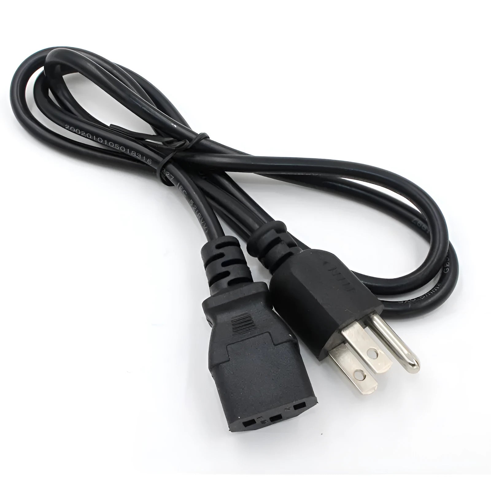 Black American standard three-pin plug AC power cord with 1.2 metre PVC-sheathed cable.