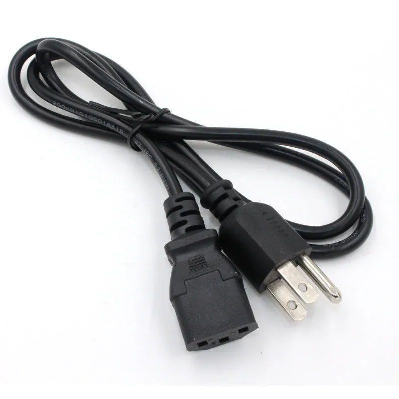 Black American standard three-pin plug AC power cord with 1.2 metre PVC-sheathed cable.