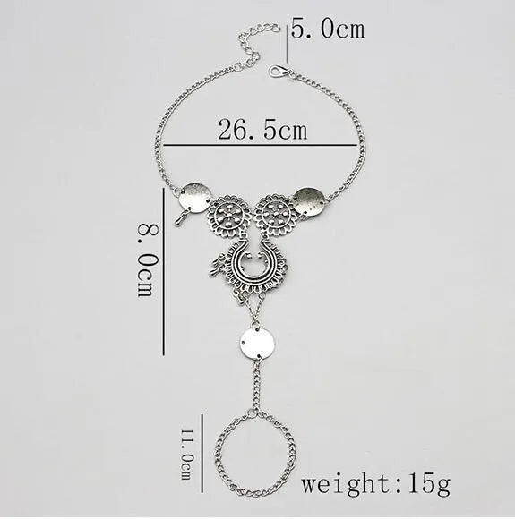 Antique silver hollow flower chain anklet with teardrop styling 24cm foot dimension