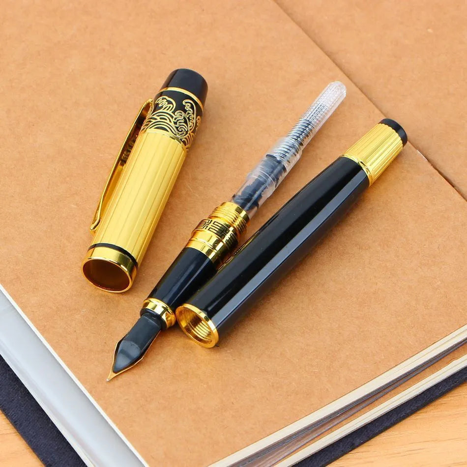 Patterned orb metal fountain pen with iridium nib, 901 specification, built-in rotating ink system, black colour