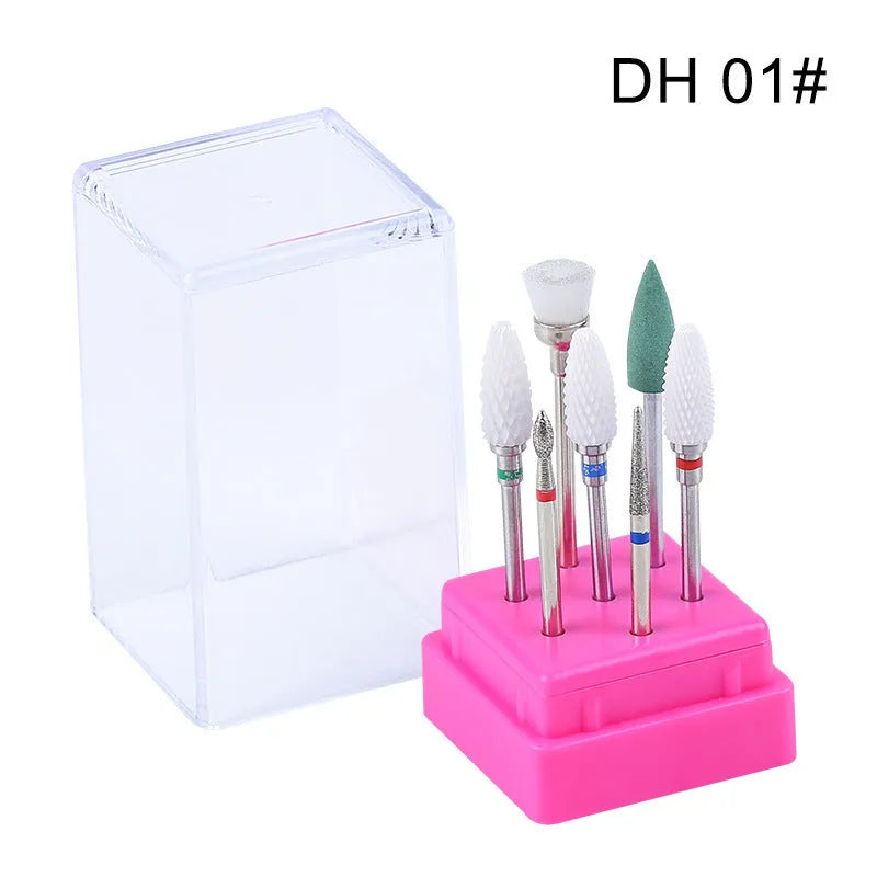 Tungsten steel nail polishing head set with 7 pieces including drill bits and brush