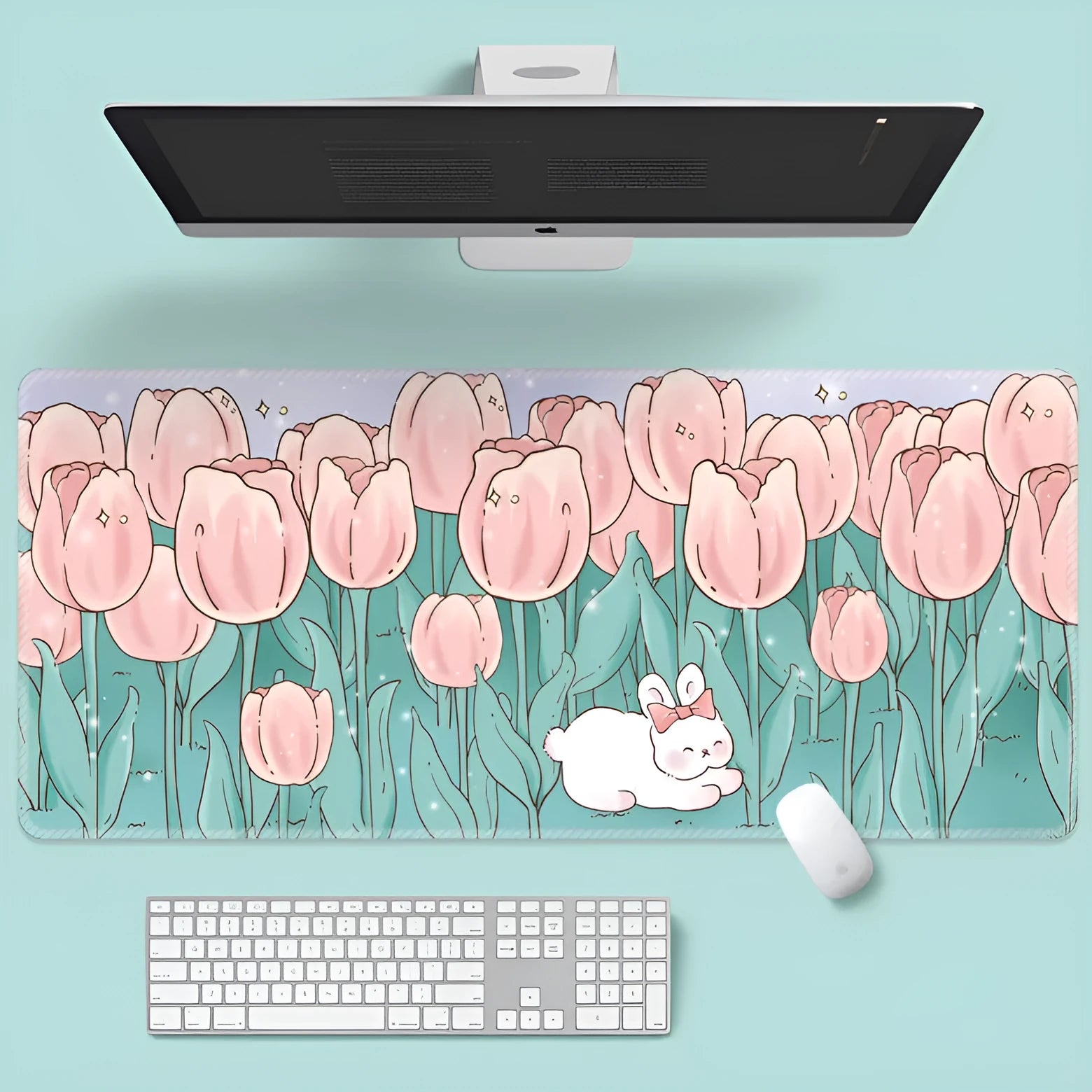 Floral pattern mouse pad with natural rubber non-slip base on office desk