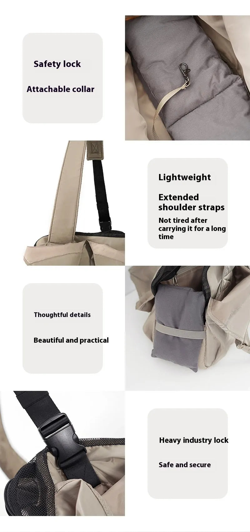 Apricot-coloured cloth pet handbag measuring 41x16x28cm with carrying handles