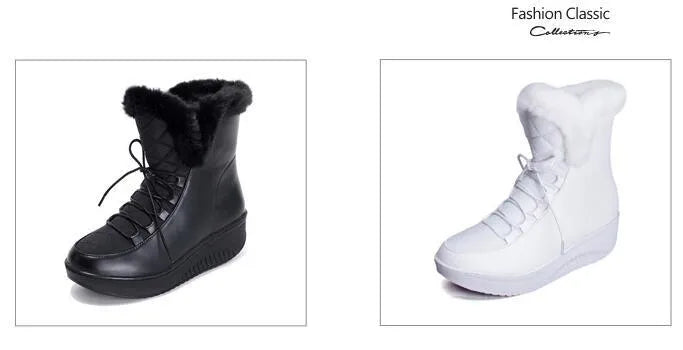 Black women's winter lace-up boots with a platform sole and plush lining.