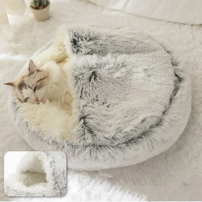 Plush shell pet nest in crystal velvet, round PP cotton cat and dog bed, 50cm diameter, cherry pink colour