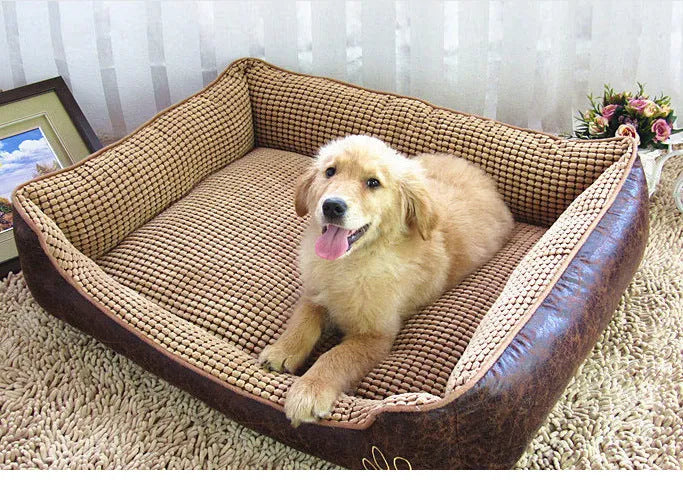 Suede kennel dog bed in Style 1 with free bone toy, blanket, and summer mat for indoor pet use
