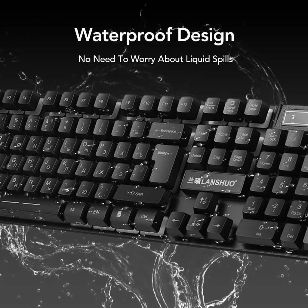 Wired USB backlit keyboard and mouse set in black with 44cm keyboard and 13cm mouse
