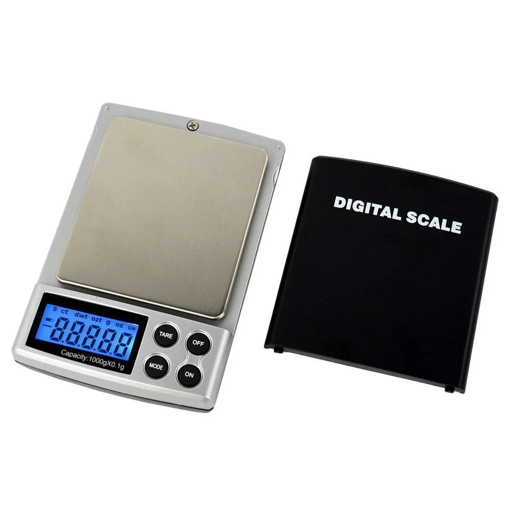 Gold electronic scale with 0.1g resolution, 10000g capacity, and 73mm x 65mm stainless steel tray