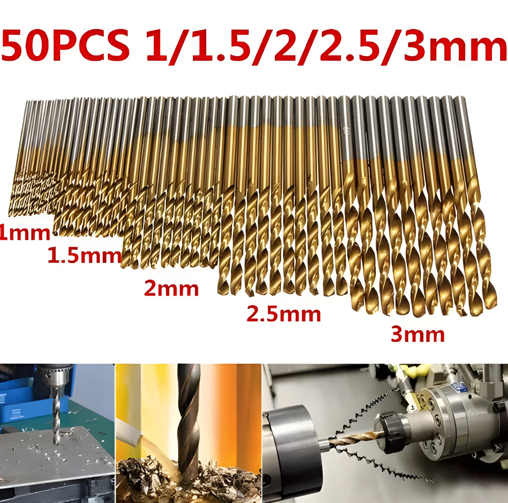 50-piece titanium coated high-speed steel twist drill bit set in storage case