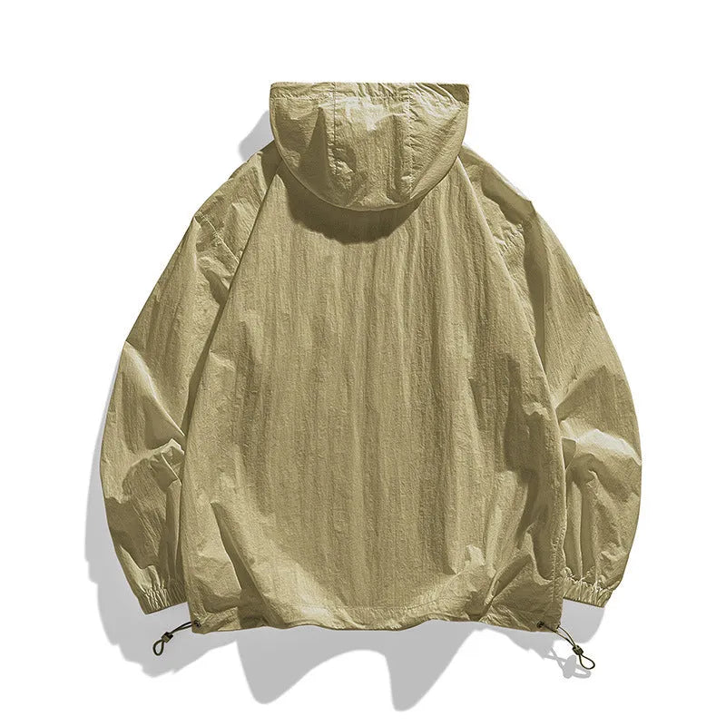 Lightweight Lycra hooded sun protection jacket for men and women in light army green colour
