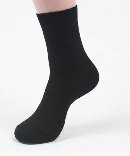 Men's bamboo fibre business socks in a small square pattern, shown in silver grey colour.