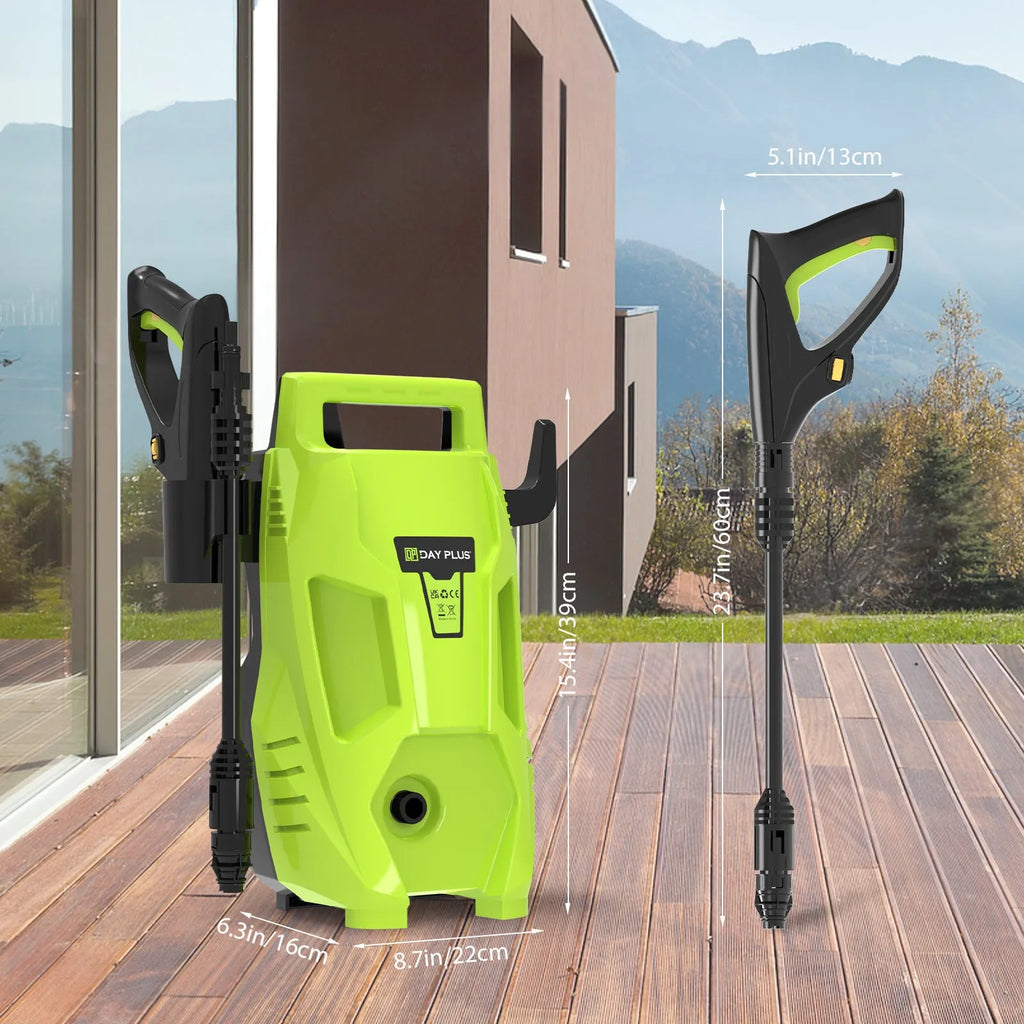 Portable AC high pressure water gun car washer with pure copper motor, shown with EU UK US plug options