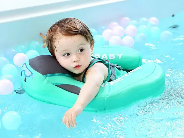 Baby swimming ring in blue with foam construction and 3D space layer fabric cover for children's wading use