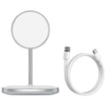 Swan black magnetic desktop stand wireless charger for iPhone 12 series with Type-C cable.
