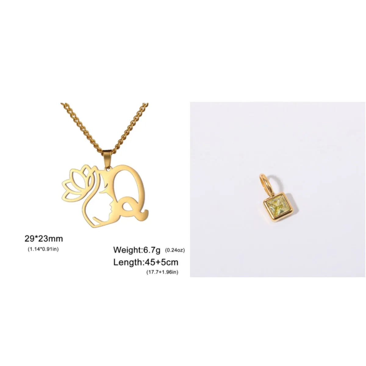 Stainless steel cross chain necklace with letter pendant in gold or silver electroplated finish