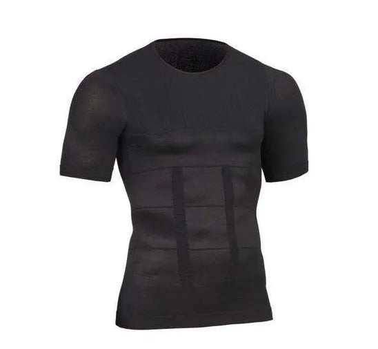 Men's nylon chest compression T-shirt, round neck, hip length, blue black white, sizes M to XXL