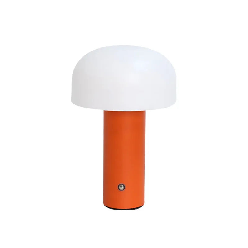 Plastic USB table lamp with charging port in black, white, orange, or green colour.
