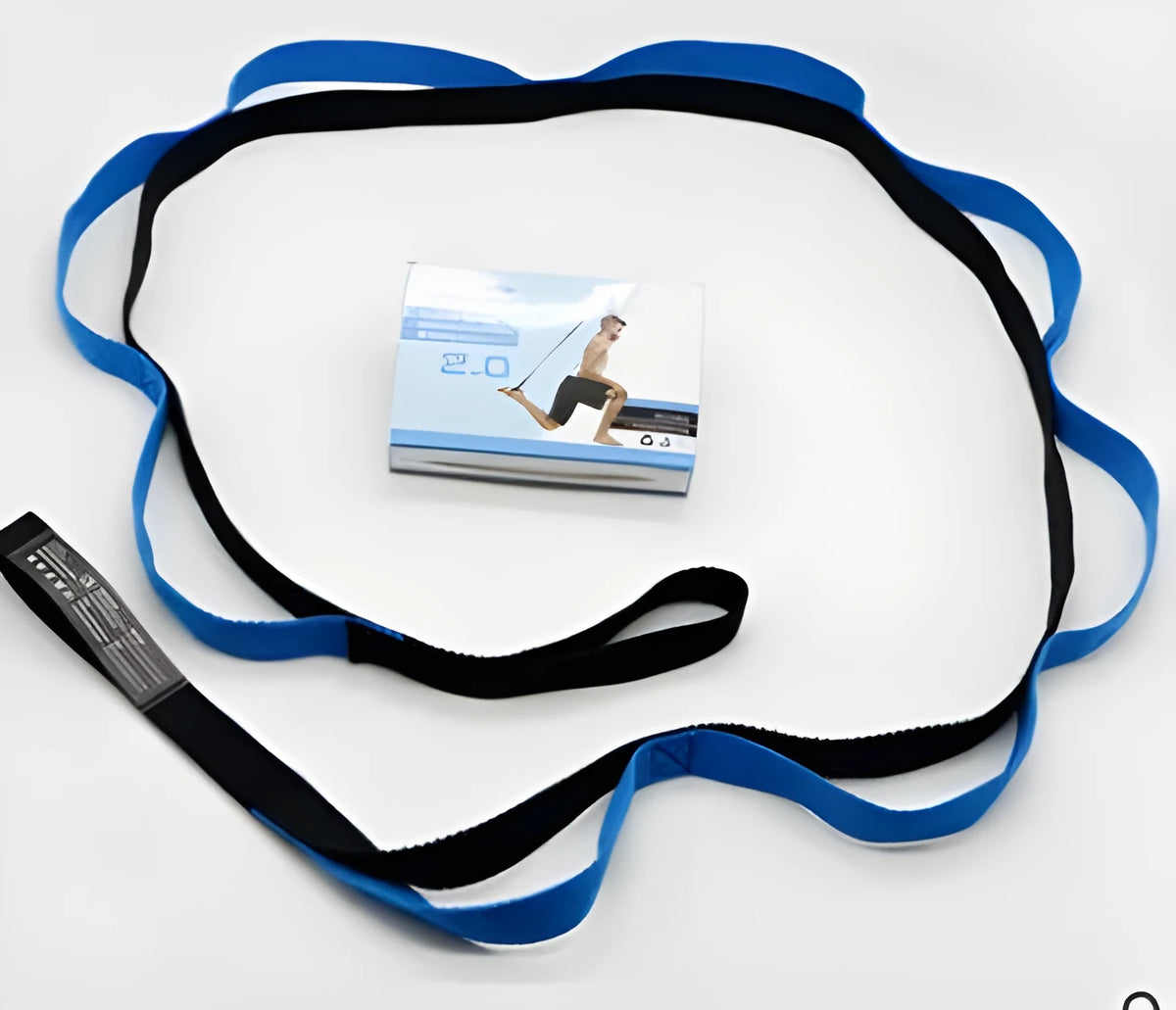 Yoga stretch belt with buckle, porous adjustable length, package 15cm x 10cm x 3cm, 0.13kg, includes training manual