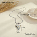 Double heart snake bones chain necklace in stainless steel with geometric pendant design