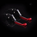 Pair of anodised metal motorcycle clutch levers with adjustable length mechanism in a selected colour.