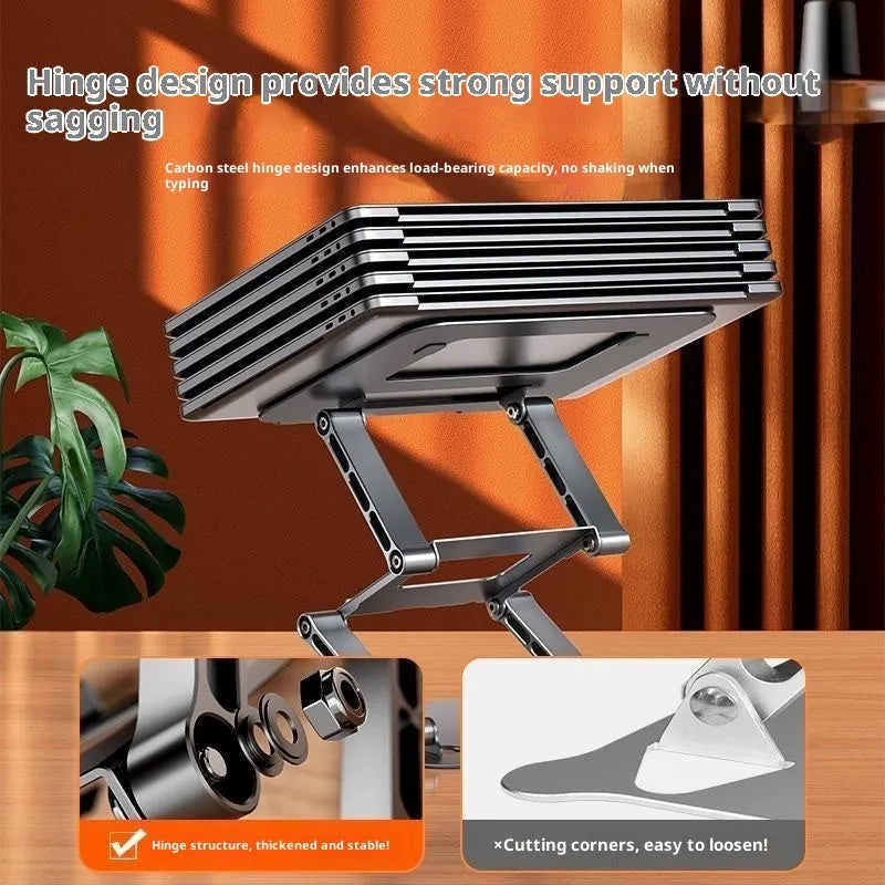 Three-layer elevated laptop stand in Bright Moon Silver on a desk with a laptop below 15.6 inches