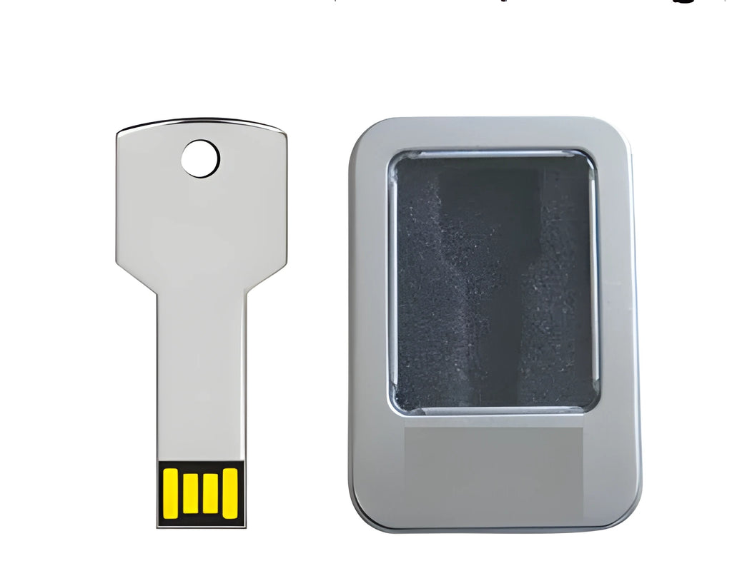 Custom logo USB flash drive with choice of memory capacity and optional tin box packaging