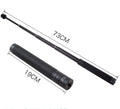 Black retractable aluminium selfie stick with Bluetooth remote, extended as a hand-held stabilizer.