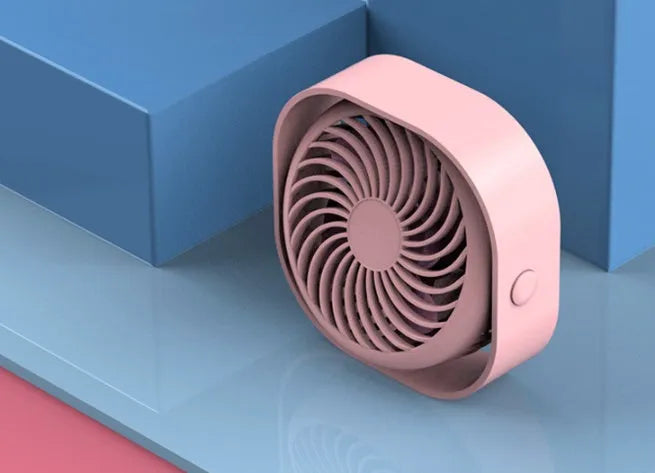 USB desk fan with alarm clock display in blue, showing rotating head on a modern base.