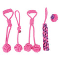 Pink five-piece dog toy set with cotton rope toys, corn cob and 6cm or 8cm ball