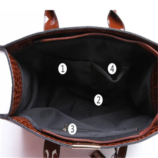 Women's diagonal cross body PU bag, 25x29x10cm stone tote in black with crocodile pattern
