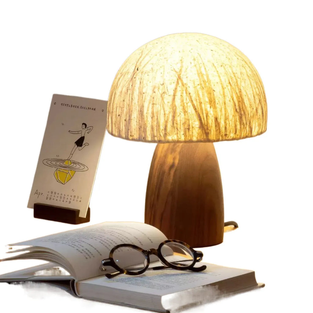 Black walnut mushroom lamp with Japanese style atmosphere, 220V EU power supply, handmade tabletop light