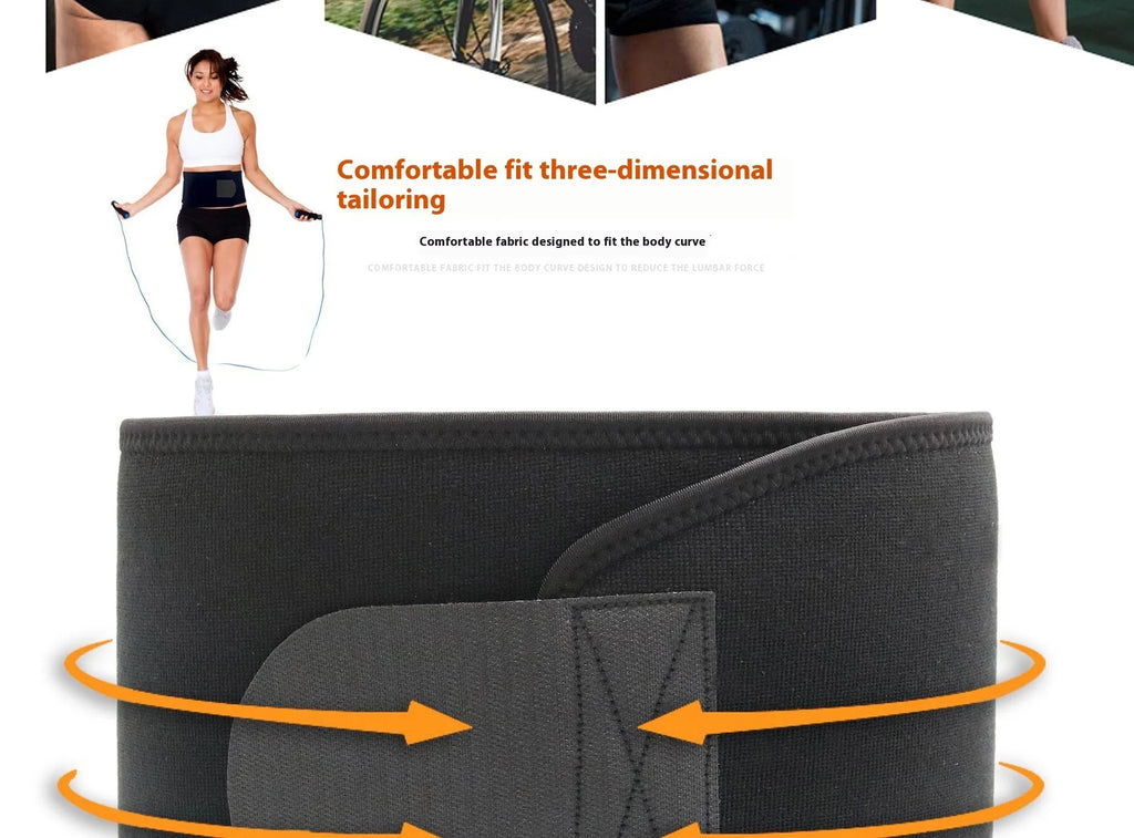 Neoprene lumbar support fitness belt in black, shown on a waist.