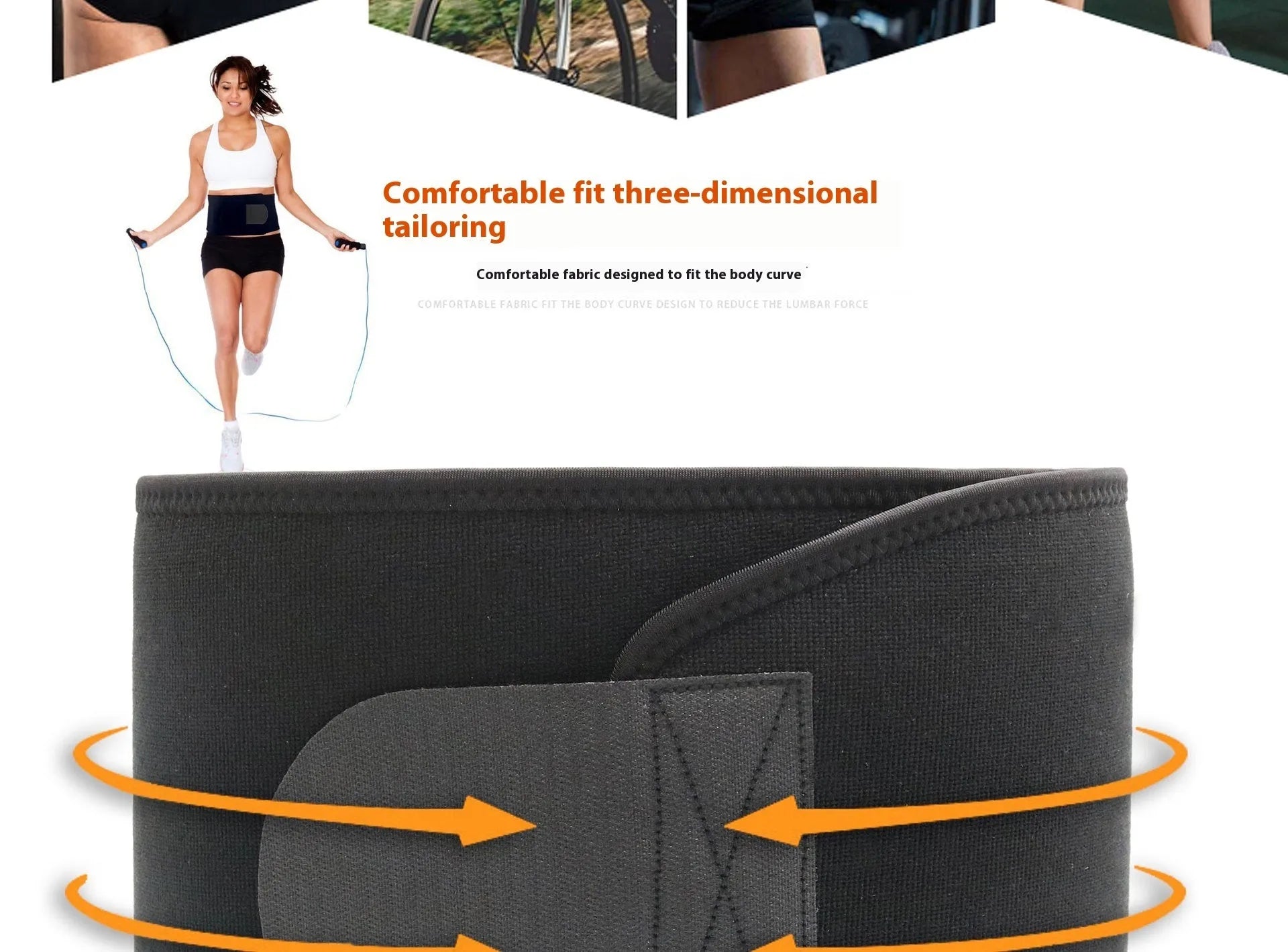Neoprene lumbar support fitness belt in black, shown on a waist.