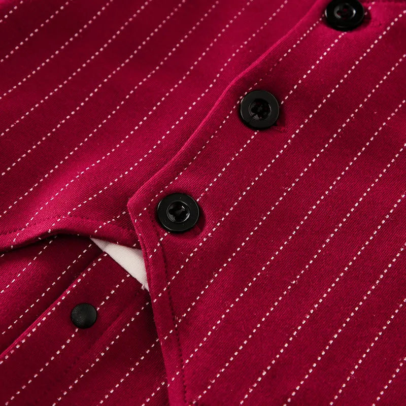 Wine red cotton baby boy romper one-piece suit with long sleeves and single-breasted closure