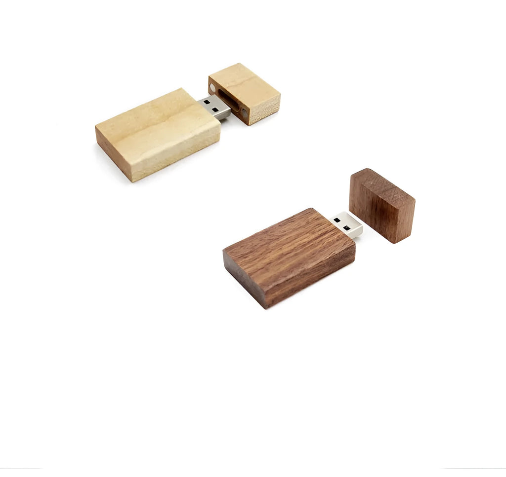 Wooden USB flash drive 32GB in khaki or coffee with large square wooden box, USB 2.0 or USB 3.0 package options
